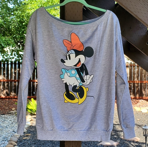 Disney Sweaters - EUC - Disney | Gray Minnie Mouse Flirty Sweatshirt Size Juniors Large
